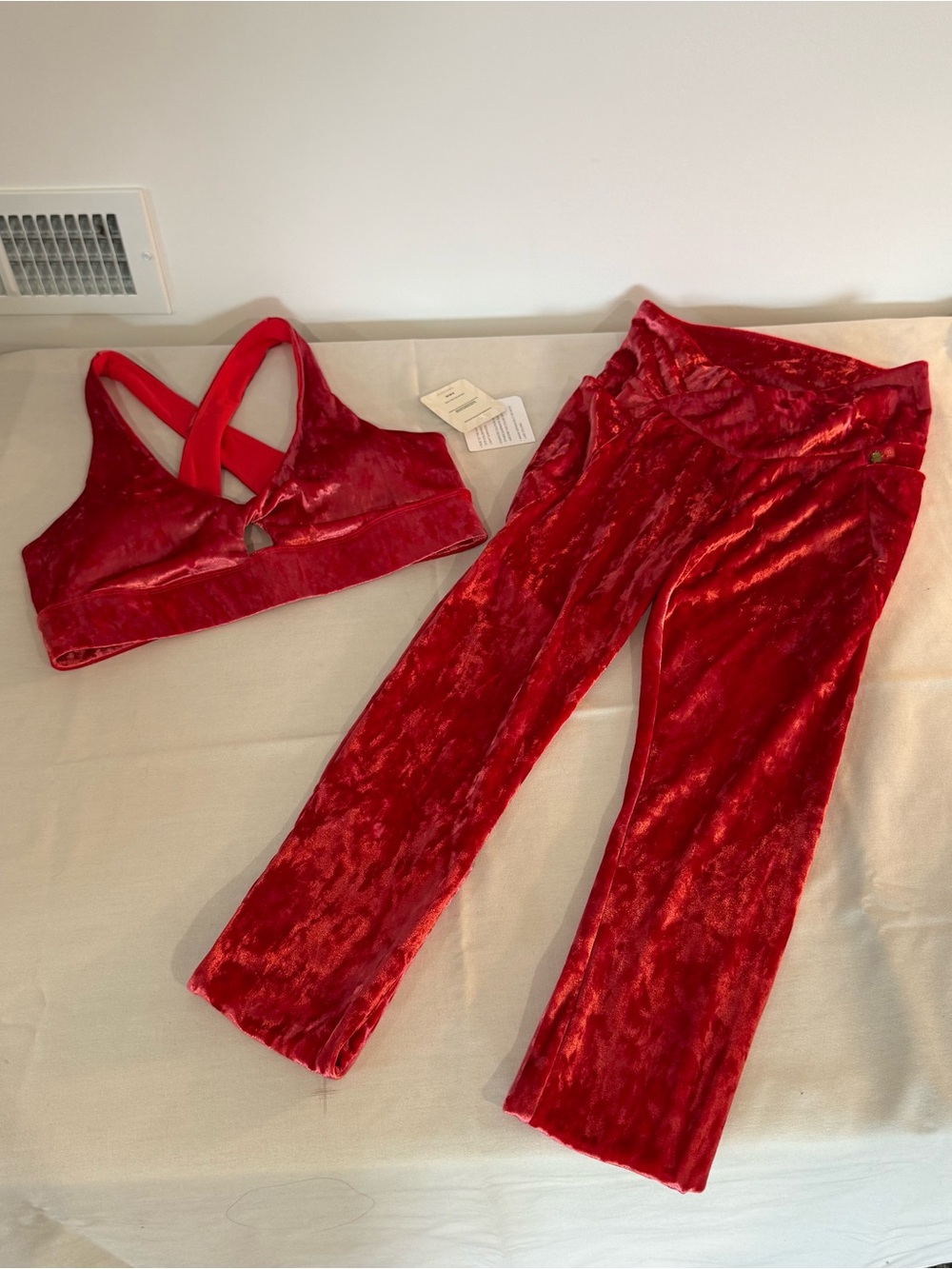 Fabletics Red Velvet Bralette & Lounge Pants Set